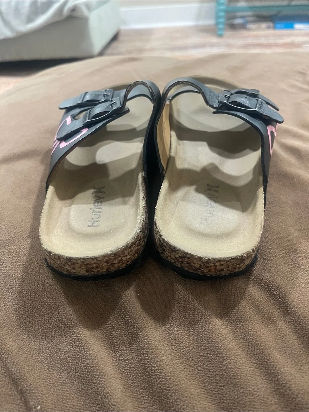 Hurley Black Double-Buckle Slides with Pink Logo